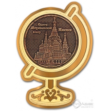Магнит из бересты Ижевск Свято-Михайловский собор глобус золото